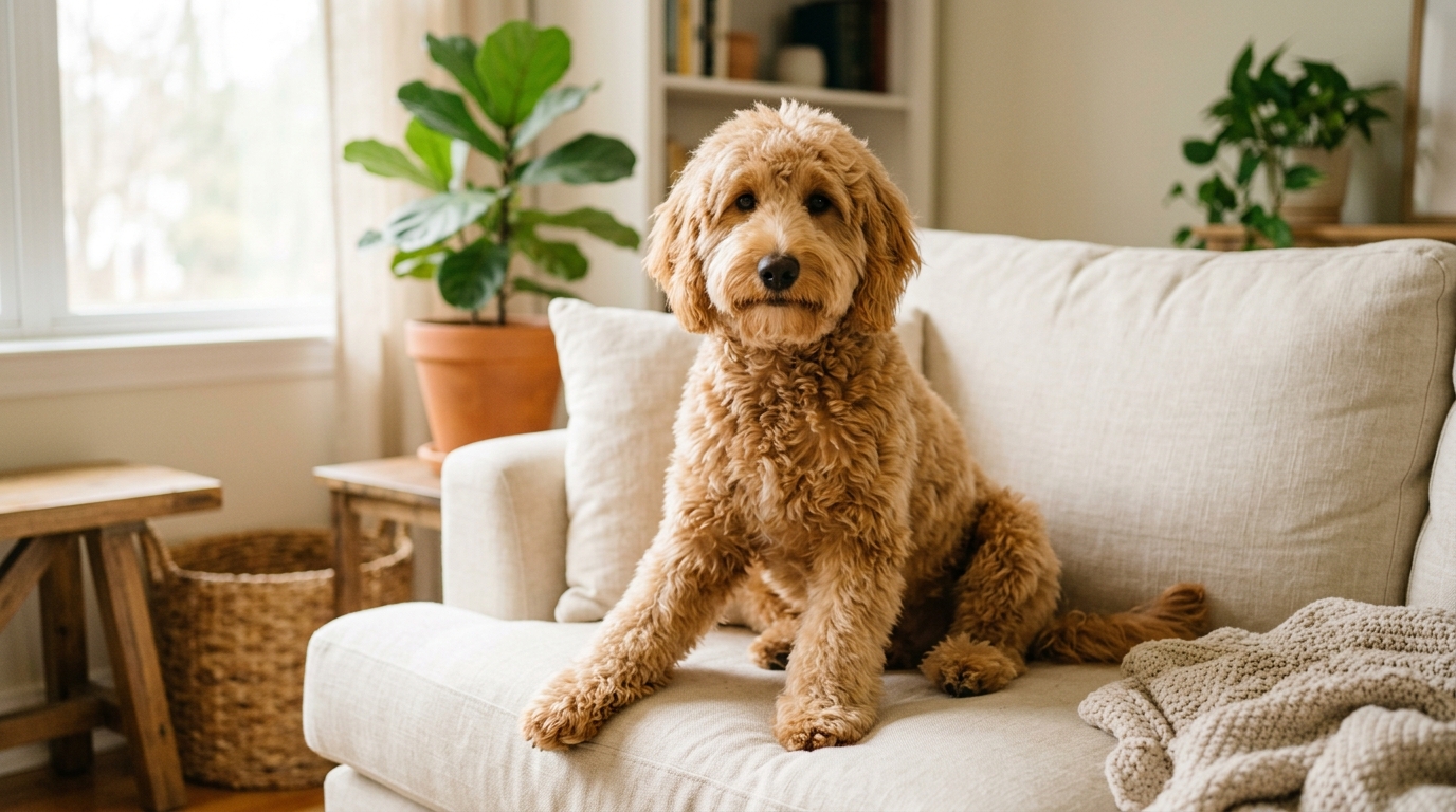 Australian Labradoodle paw being trimmed with scissor-style nail clippers on a lick mat